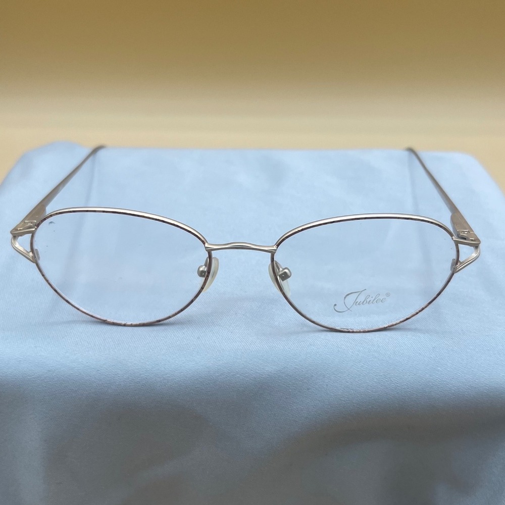 Jubilee Gold Brown Oval Eyeglass Frames 55-18-140 Metal Engraved Temples